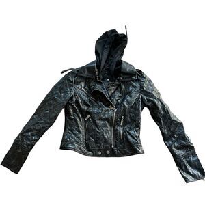 Justice J2 Faux Leather with Detachable Sweatshirt Hoodie Kids Size Medium
